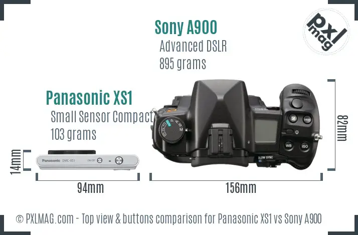 Panasonic XS1 vs Sony A900 top view buttons comparison Panasonic XS1 vs Sony A900 top view buttons comparison