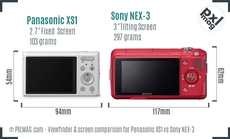 Panasonic XS1 vs Sony NEX-3 Screen and Viewfinder comparison
