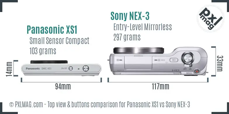 Panasonic XS1 vs Sony NEX-3 top view buttons comparison