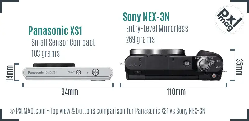 Panasonic XS1 vs Sony NEX-3N top view buttons comparison Panasonic XS1 vs Sony NEX-3N top view buttons comparison