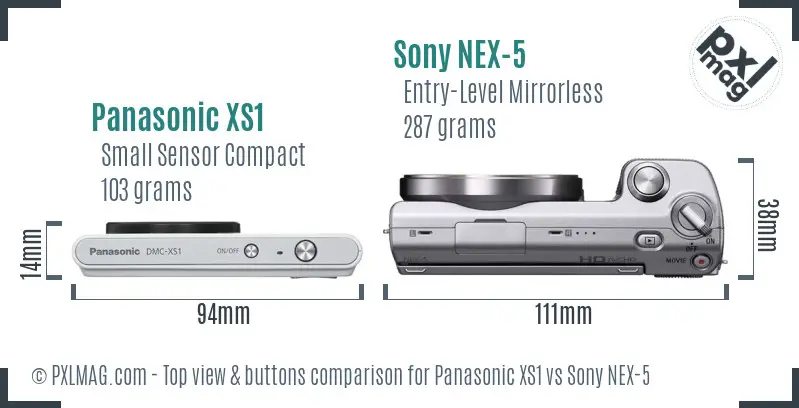 Panasonic XS1 vs Sony NEX-5 top view buttons comparison Panasonic XS1 vs Sony NEX-5 top view buttons comparison