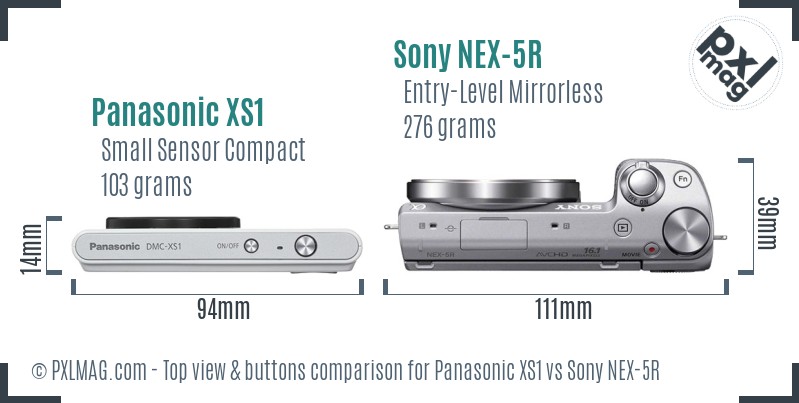 Panasonic XS1 vs Sony NEX-5R top view buttons comparison