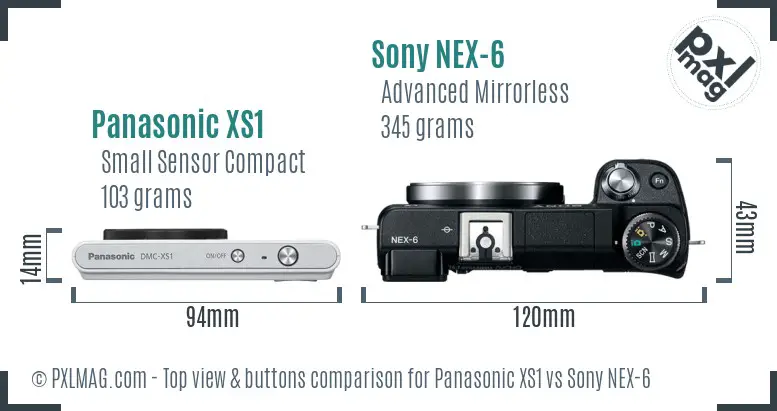 Panasonic XS1 vs Sony NEX-6 top view buttons comparison Panasonic XS1 vs Sony NEX-6 top view buttons comparison