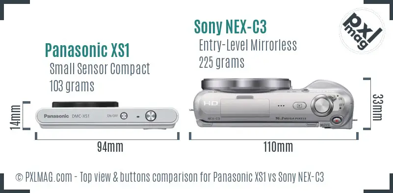 Panasonic XS1 vs Sony NEX-C3 top view buttons comparison