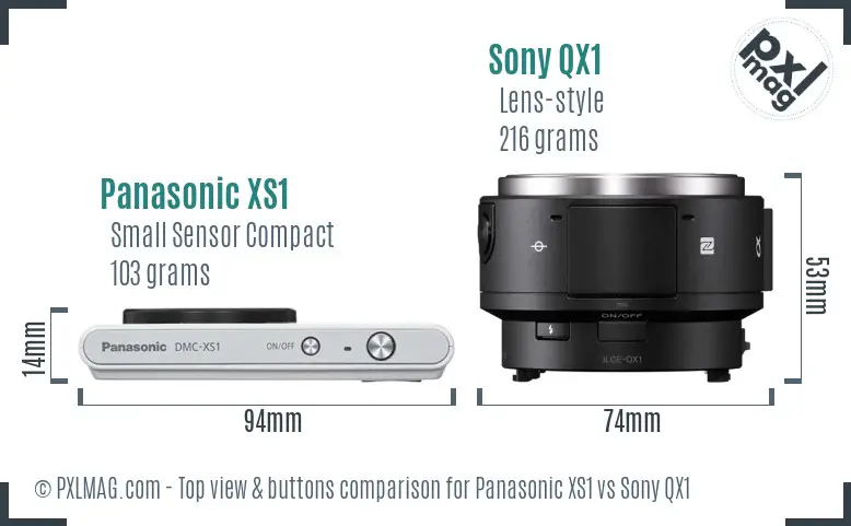 Panasonic XS1 vs Sony QX1 top view buttons comparison