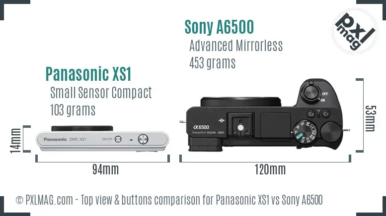 Panasonic XS1 vs Sony A6500 top view buttons comparison