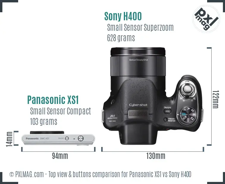 Panasonic XS1 vs Sony H400 top view buttons comparison