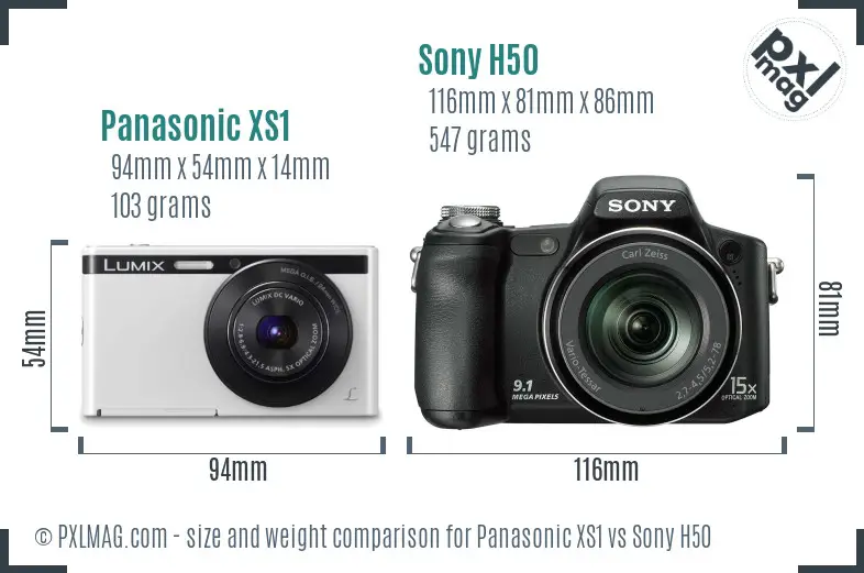 Panasonic XS1 vs Sony H50 size comparison