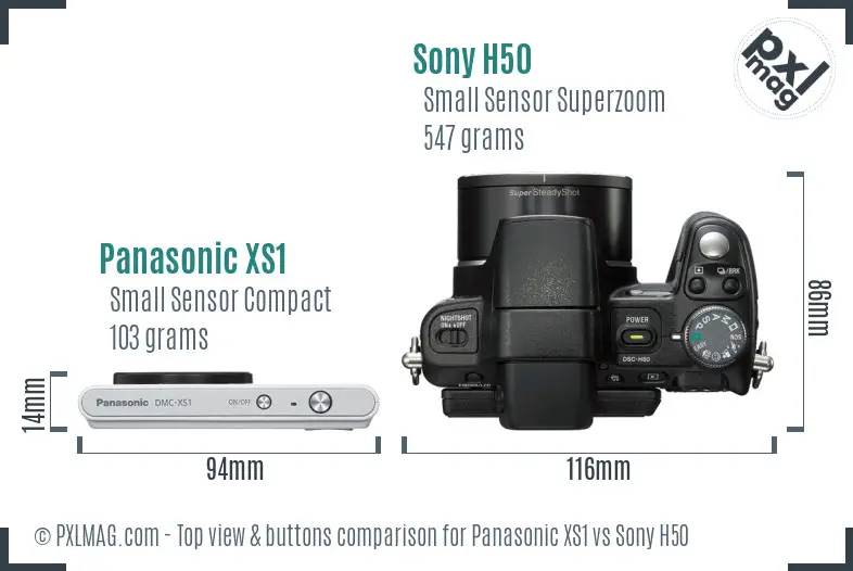 Panasonic XS1 vs Sony H50 top view buttons comparison