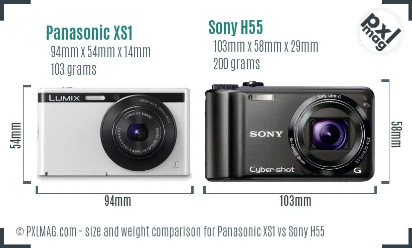 Panasonic XS1 vs Sony H55 size comparison