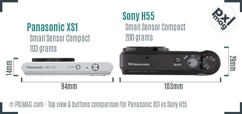 Panasonic XS1 vs Sony H55 top view buttons comparison