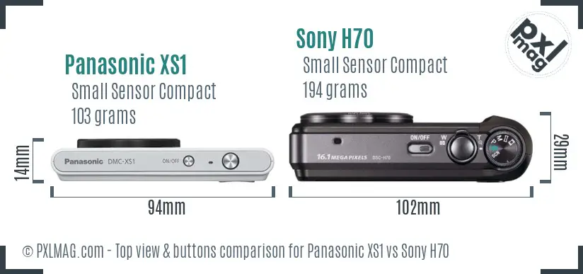 Panasonic XS1 vs Sony H70 top view buttons comparison