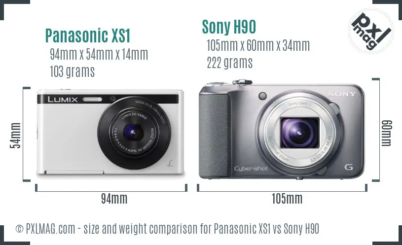 Panasonic XS1 vs Sony H90 size comparison