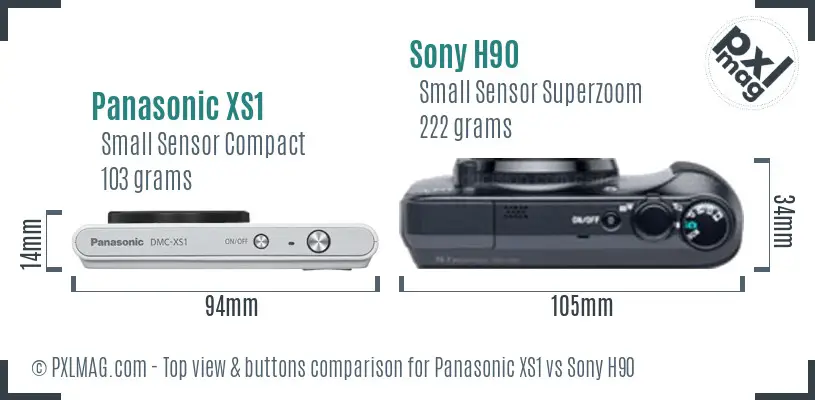 Panasonic XS1 vs Sony H90 top view buttons comparison