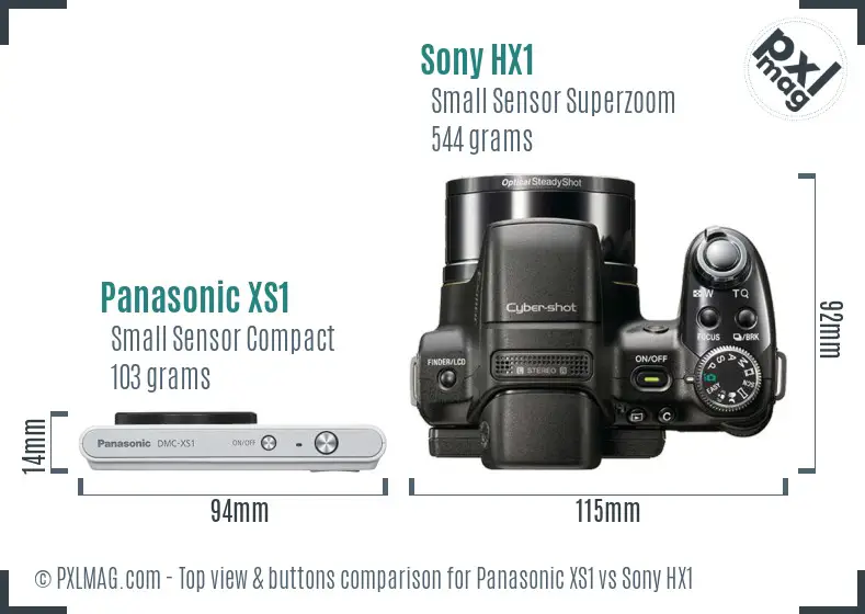 Panasonic XS1 vs Sony HX1 top view buttons comparison