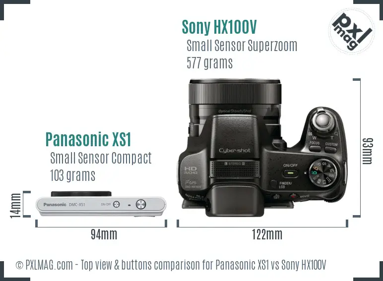 Panasonic XS1 vs Sony HX100V top view buttons comparison