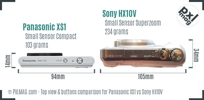 Panasonic XS1 vs Sony HX10V top view buttons comparison