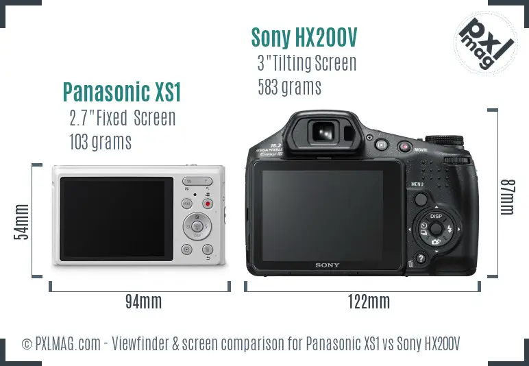 Panasonic XS1 vs Sony HX200V Screen and Viewfinder comparison