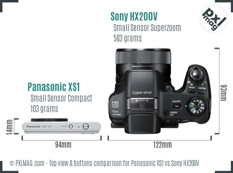 Panasonic XS1 vs Sony HX200V top view buttons comparison
