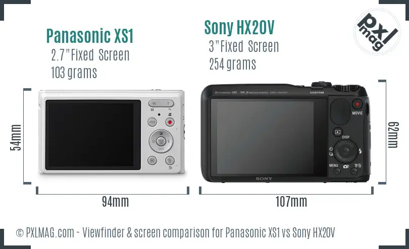 Panasonic XS1 vs Sony HX20V Screen and Viewfinder comparison