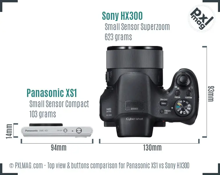 Panasonic XS1 vs Sony HX300 top view buttons comparison