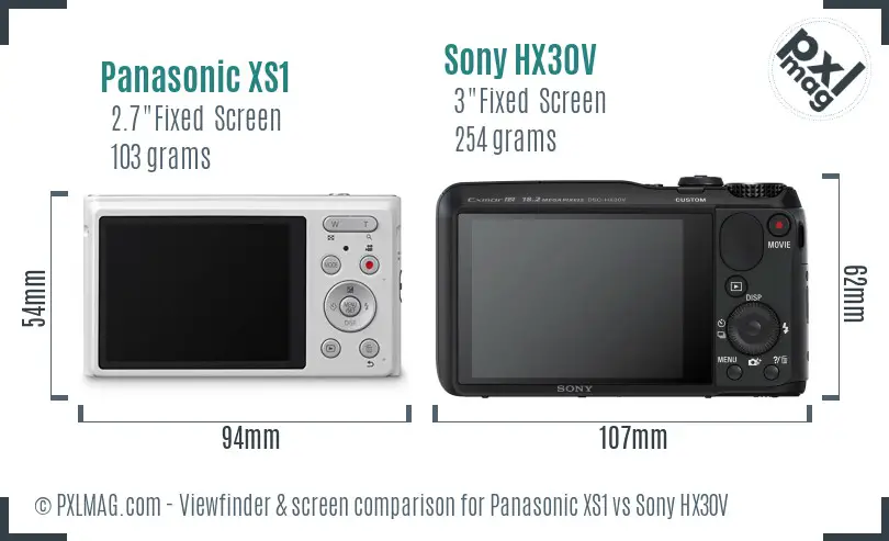 Panasonic XS1 vs Sony HX30V Screen and Viewfinder comparison