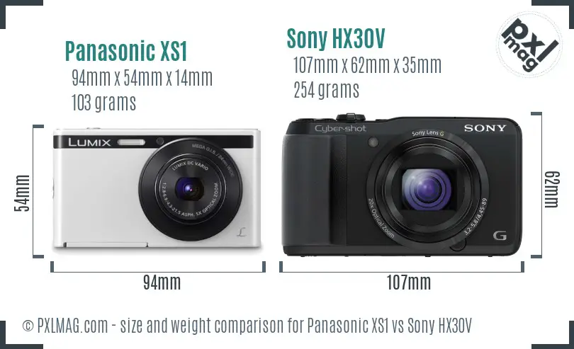 Panasonic XS1 vs Sony HX30V size comparison