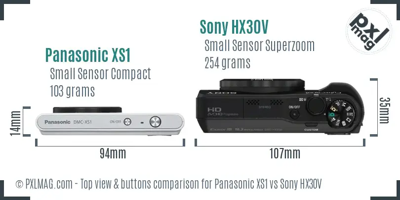 Panasonic XS1 vs Sony HX30V top view buttons comparison