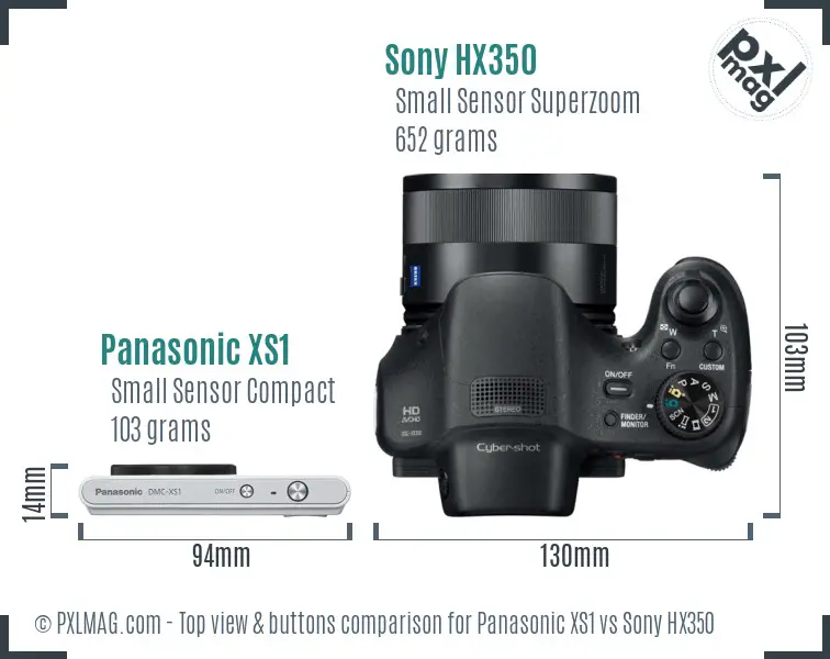 Panasonic XS1 vs Sony HX350 top view buttons comparison