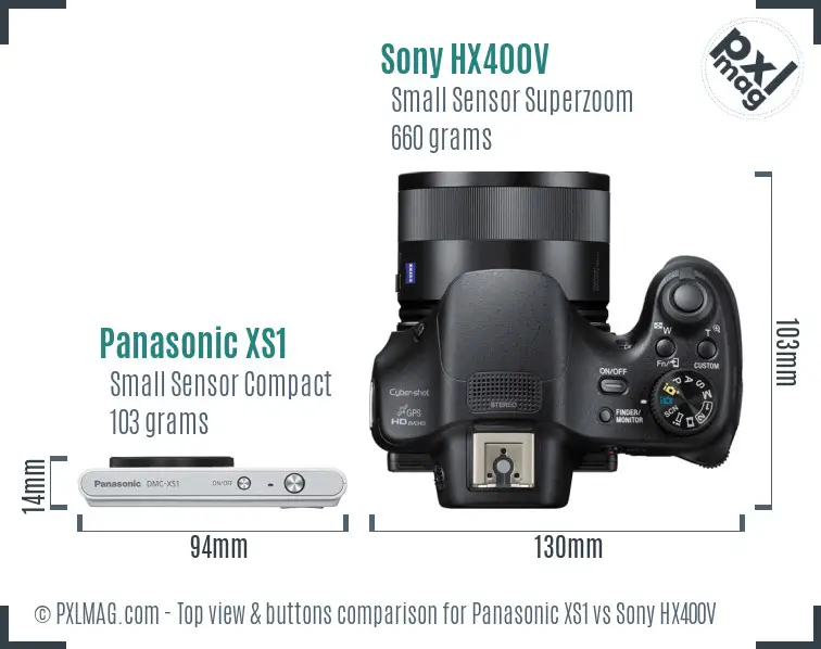 Panasonic XS1 vs Sony HX400V top view buttons comparison
