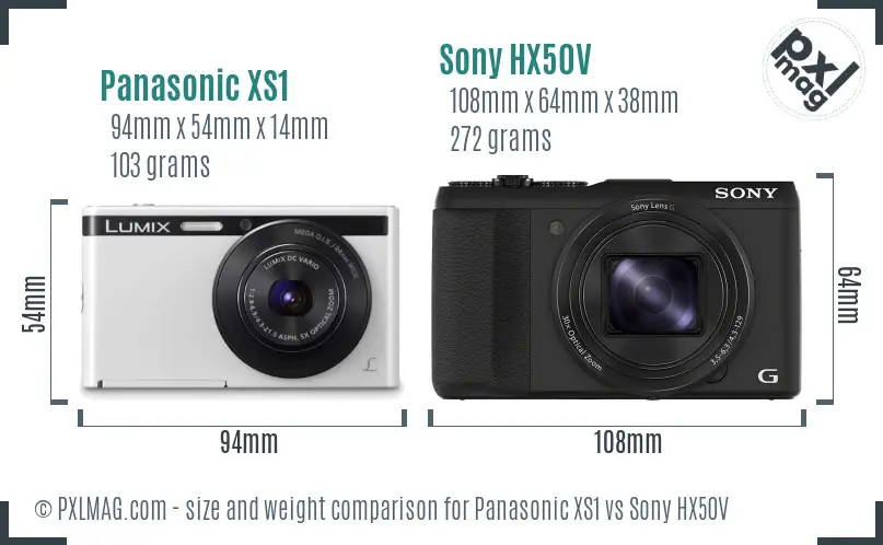 Panasonic XS1 vs Sony HX50V size comparison