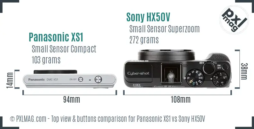 Panasonic XS1 vs Sony HX50V top view buttons comparison