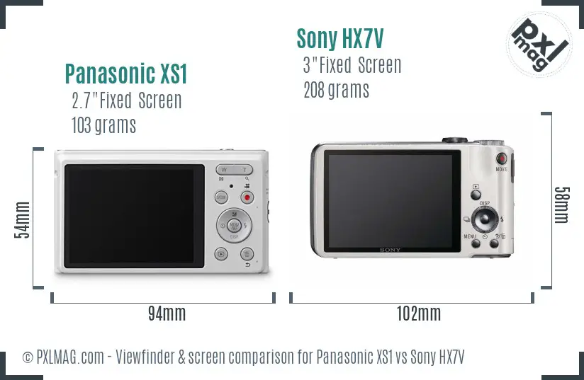 Panasonic XS1 vs Sony HX7V Screen and Viewfinder comparison