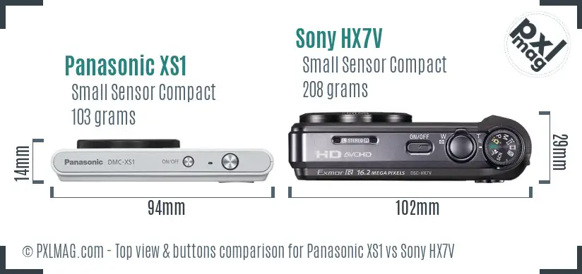 Panasonic XS1 vs Sony HX7V top view buttons comparison