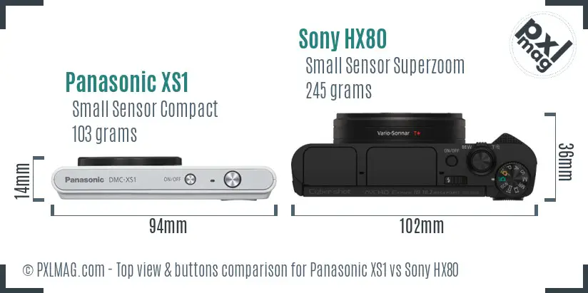 Panasonic XS1 vs Sony HX80 top view buttons comparison