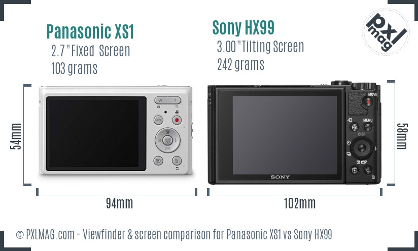 Panasonic XS1 vs Sony HX99 Screen and Viewfinder comparison