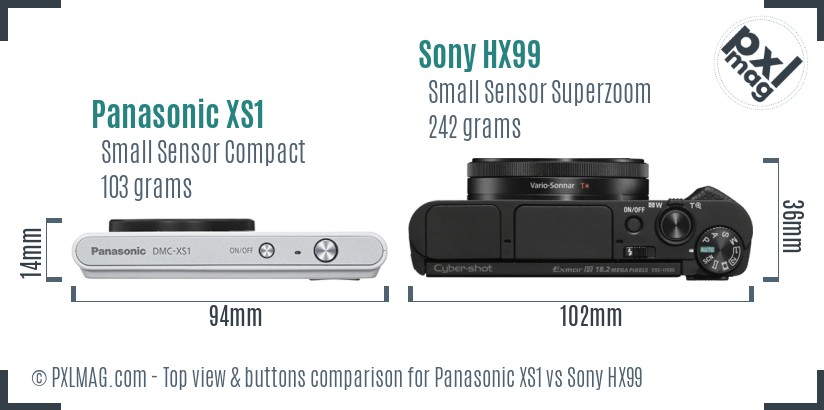 Panasonic XS1 vs Sony HX99 top view buttons comparison