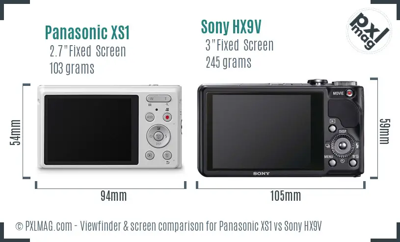 Panasonic XS1 vs Sony HX9V Screen and Viewfinder comparison