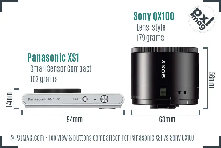 Panasonic XS1 vs Sony QX100 top view buttons comparison