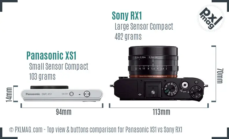 Panasonic XS1 vs Sony RX1 top view buttons comparison
