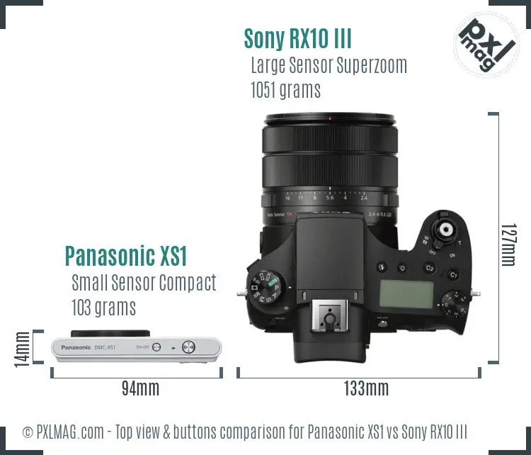 Panasonic XS1 vs Sony RX10 III top view buttons comparison