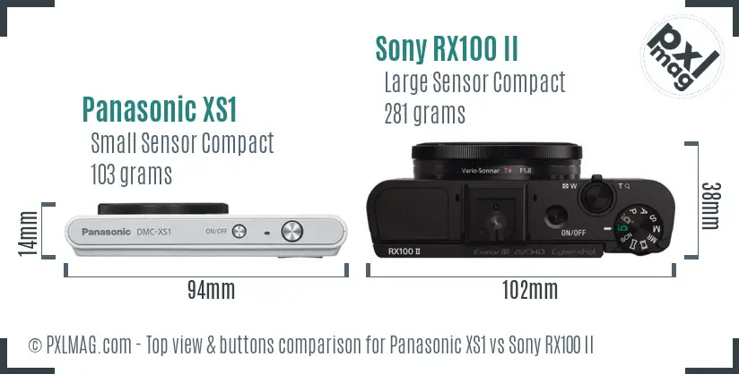 Panasonic XS1 vs Sony RX100 II top view buttons comparison