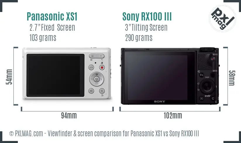Panasonic XS1 vs Sony RX100 III Screen and Viewfinder comparison
