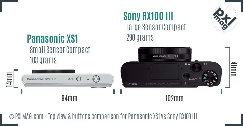 Panasonic XS1 vs Sony RX100 III top view buttons comparison