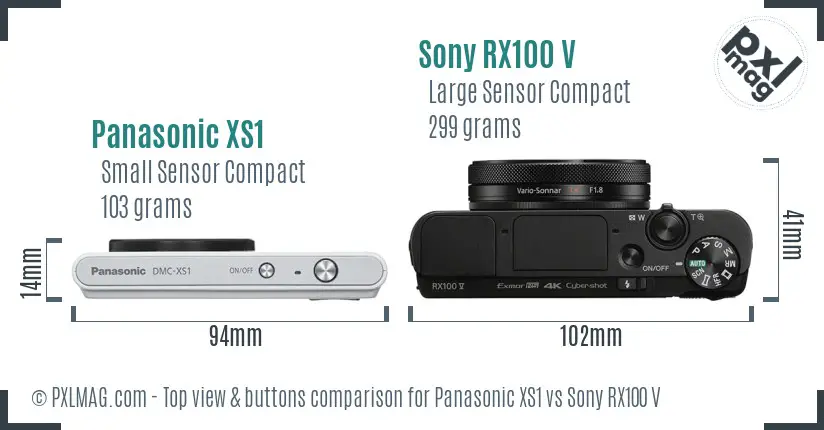 Panasonic XS1 vs Sony RX100 V top view buttons comparison