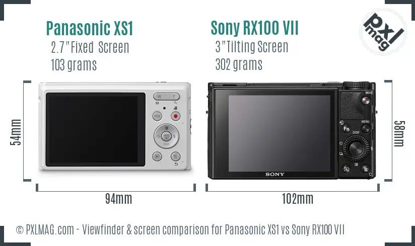 Panasonic XS1 vs Sony RX100 VII Screen and Viewfinder comparison