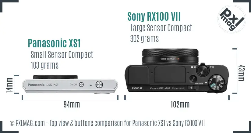 Panasonic XS1 vs Sony RX100 VII top view buttons comparison