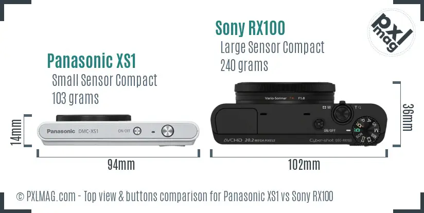 Panasonic XS1 vs Sony RX100 top view buttons comparison