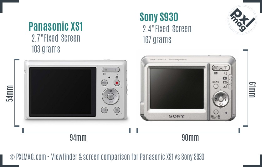 Panasonic XS1 vs Sony S930 Screen and Viewfinder comparison