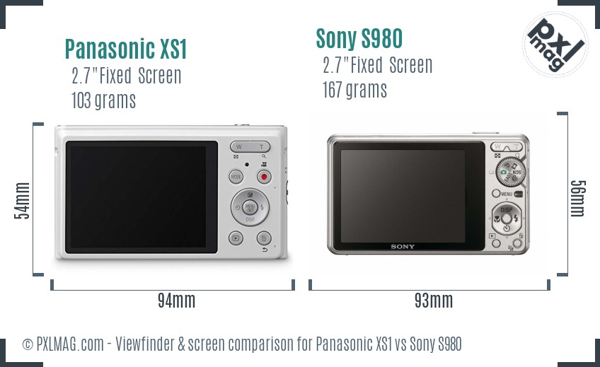 Panasonic XS1 vs Sony S980 Screen and Viewfinder comparison